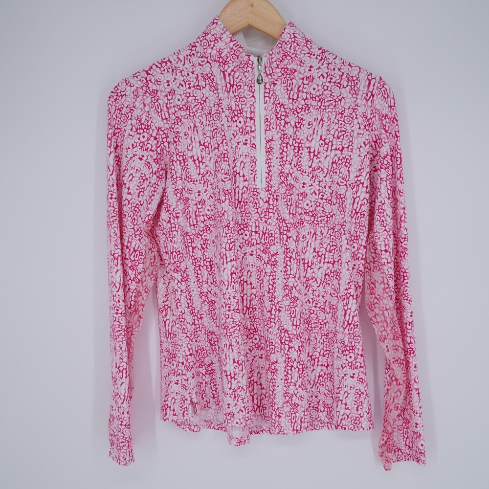 San Soleil 1/4 Zip Pullover Golf Shirt Womens M Pink Abstract UV50 Cooling